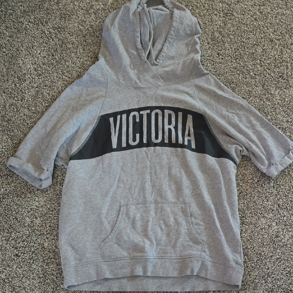 Victoria's Secret Gray & Black Short Sleeve Hoodie Pullover